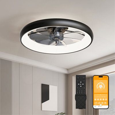 Ventilateur de plafond ultramince de grande taille (62 cm) avec éclairage, 6 vitesses réversibles, intensité lumineuse réglable sur 3 couleurs, télécommande et application de contrôle, moteur silencieux, idéal pour les grandes pièces à vivre.