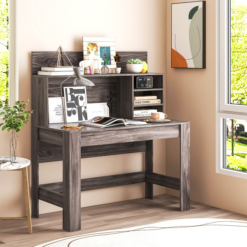 Rodez Computer Desk with Power Outlet, Rustic Oak