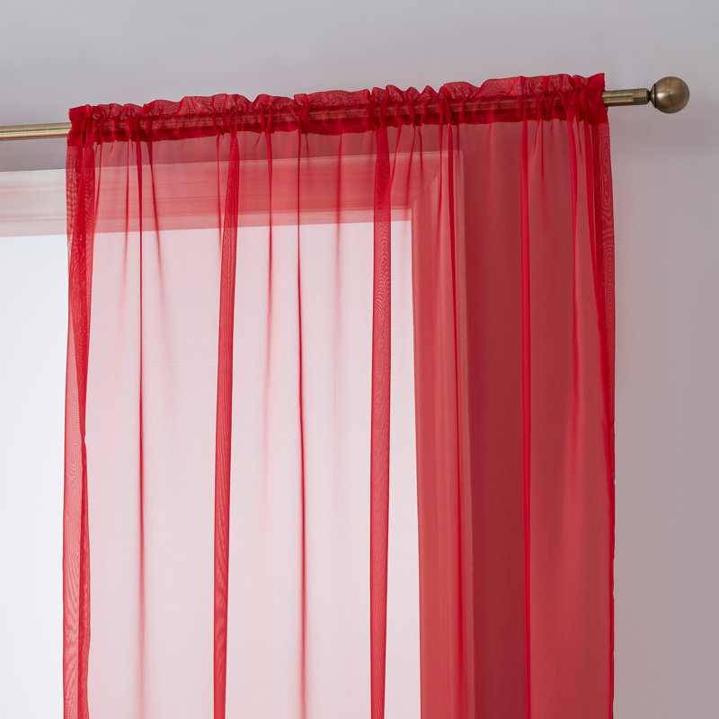 Daxin Sheer Voile Rod Pocket Curtain Panels, Red, 54" W x 84" L