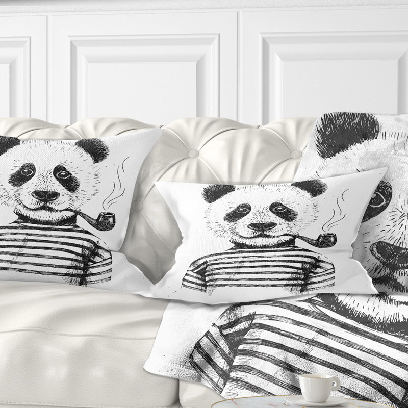 Hipster Pandas noir et blanc - coussin à imprimé animal