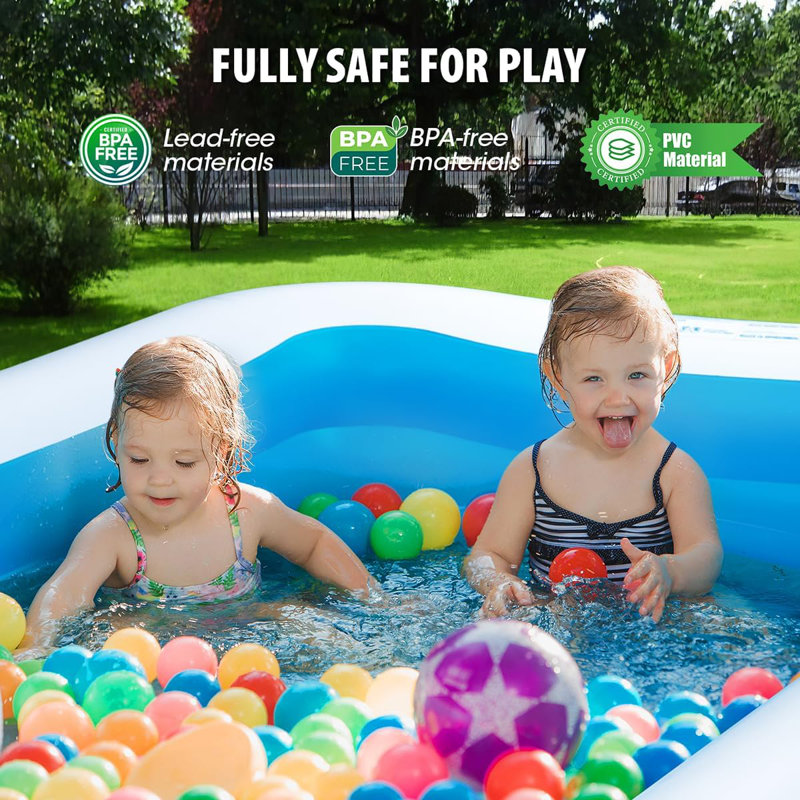 Large Blue PVC Rectangular Inflatable Pool with Pump