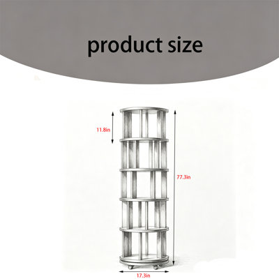 Corner Shelf, Solid Wood Rotating Bookshelf Tower with Wheels