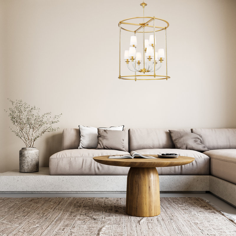 Lustre 9 lumières en laiton frotté Ain, Nickel brossé
