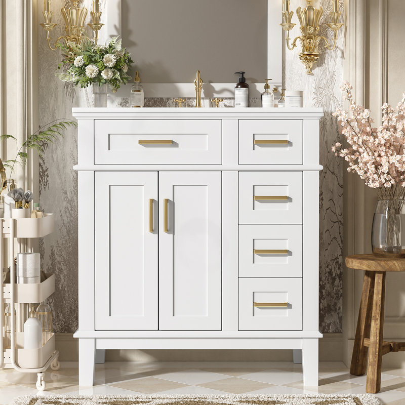 Meuble-lavabo de salle de bain avec tiroir profond et tiroir standard, Blanc