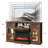 Farmhouse Walnut 58'' TV Stand For Tvs Up To 70'' With Electric Fireplace And Adjustable Shelves With Glass Door-454932486
