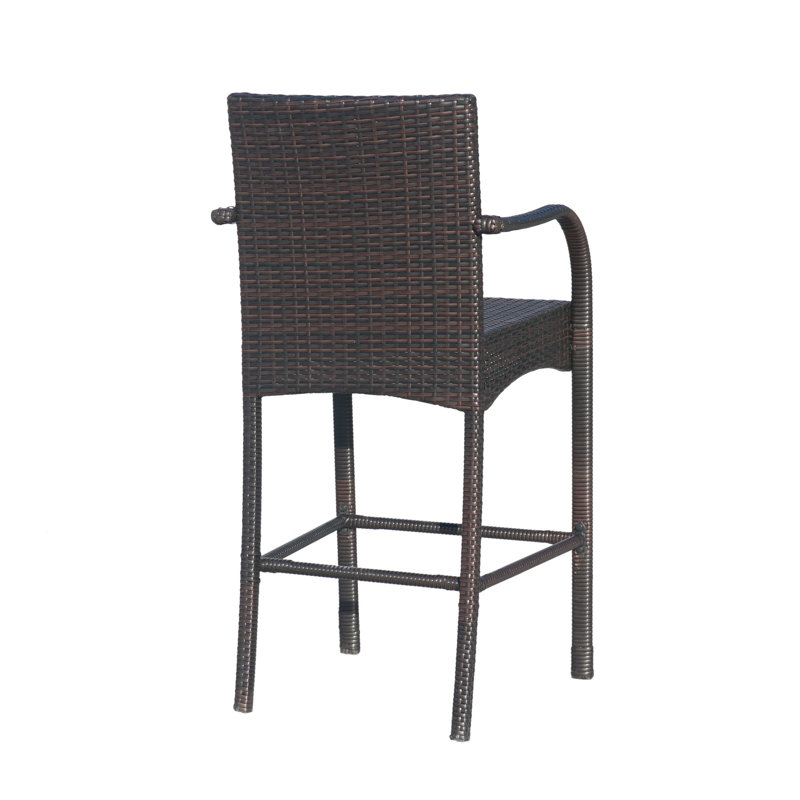 Ensemble de 2 tabourets d'extérieur, rotin tissé gris, structure en fer