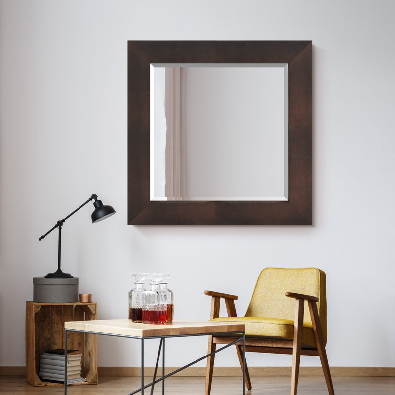 Miroir biseauté bronze sur cuir chagrin métallique noir, Doré / Noir