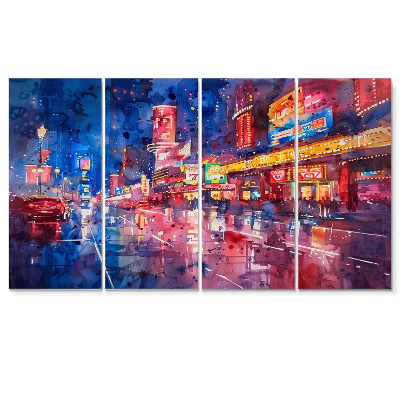 «Pink Blue Neon Nights Casinos III» - ensemble d'art mural sur toile Casinos, H 28 po x l 48 po