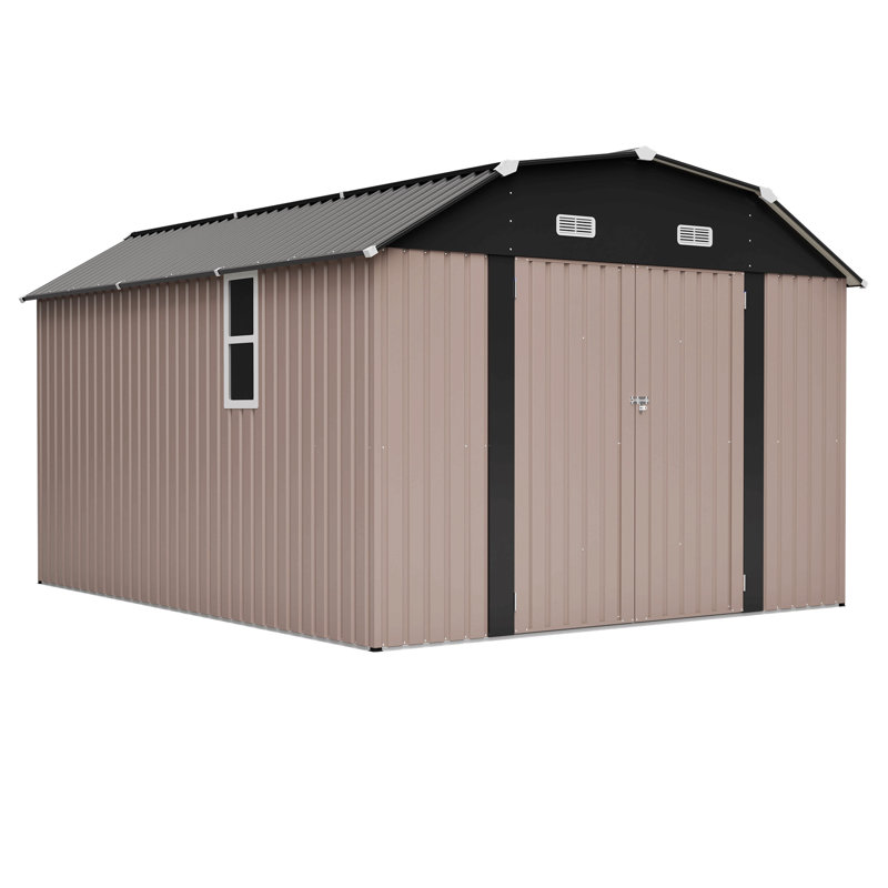 10X12 Ft Outdoor Storage Shed, Heavy Duty Rust-Resistant Steel Tool Shed With Floor Frame Kit, Gray