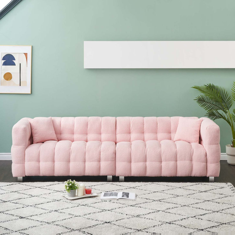 Upholstered Sofa, Pink Polyester Blend, 24" H x 80" W x 30.7" D