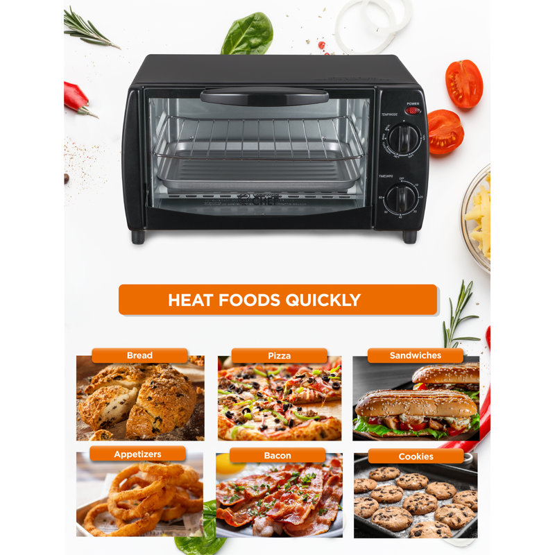 Black 4-Slice Mechanical Toaster Oven with Broiler and Rotisserie
