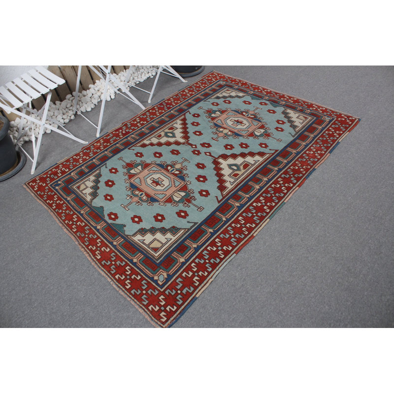Tapis bleu classique classique Oushak rétro idéal pour le vestibule et le salon