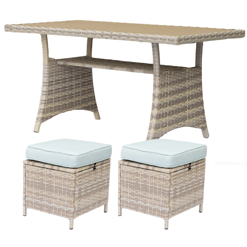 Patio Dining Table with Ottomans