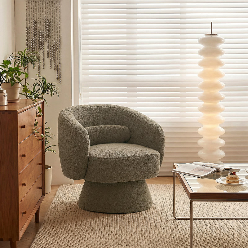 Fauteuil demi-tonneau moderne pivotant à 360 ° avec coussin décoratif Modern, Gray Teddy