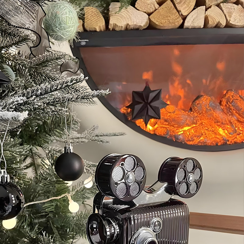 35.43"Black U-shaped Embedded Simulated lame Decorative Electric Fireplace, 17.72" H x 35.43" W x 5.91" D