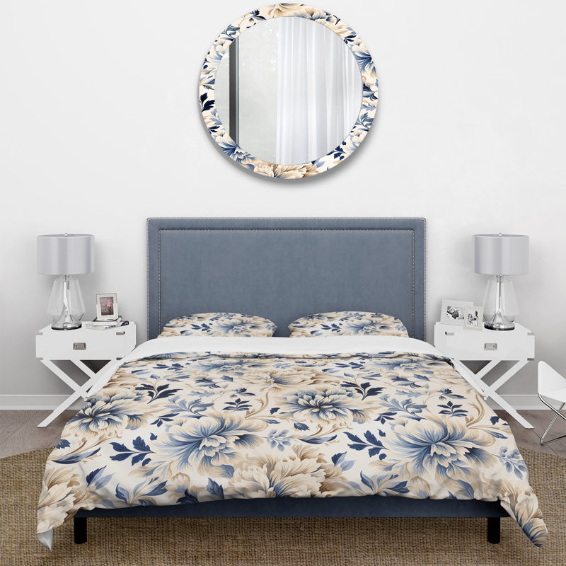Ensemble de housse de couette Petal Symphony Blue Damask Harmony - Damask, Housse de couette pour très grand lit et 2 très