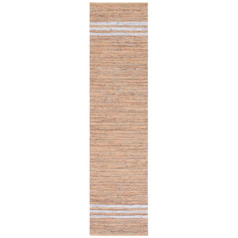 Riem Hand Woven Leather/Cotton/Jute Rug in White/Beige, Runner 2'3" x 9'