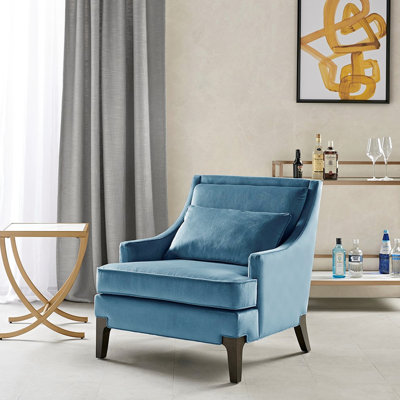 Sleek Accent Chair With Dark Coffee Solid Wood Legs, 100% Upholstery, 31.49W X 23.25D 17.5H Seat, Lumbar Pillow For Optimal Comfort Fashionable Armchair Support, 32.95D 32.5H