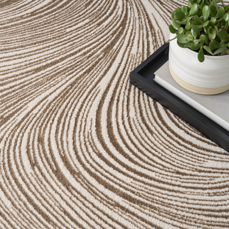 Alim Abstract Machine Made Area Rug, Rectangle 274 x 366 cm, Beige Brown