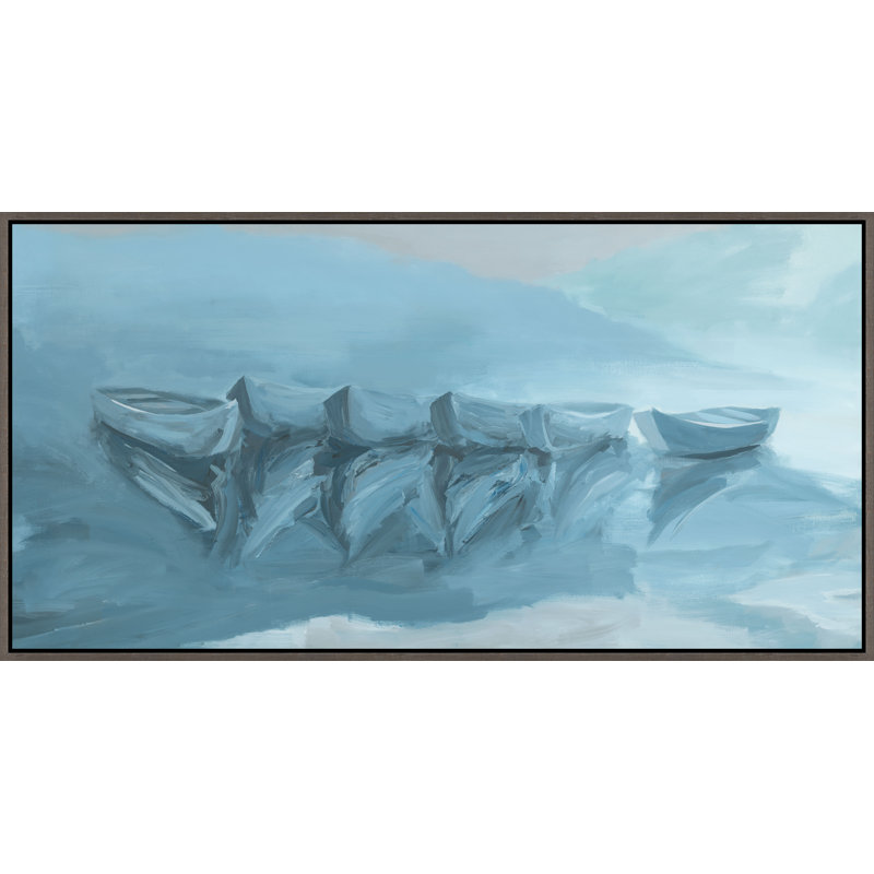 «Bateaux dans une rangée» par Ryan Brown - peinture sur toile encadrée, Verre