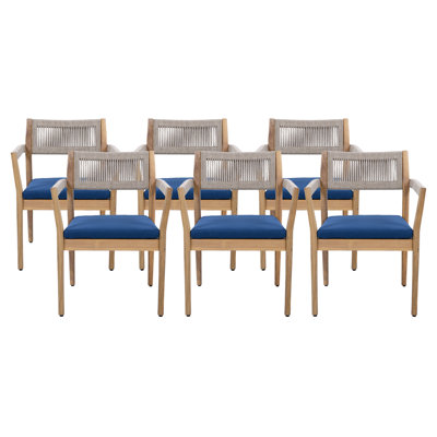 Cieanna Mid-Century Coastal Acacia Wood Outdoor Dining Chair With Rope Back And Cushion