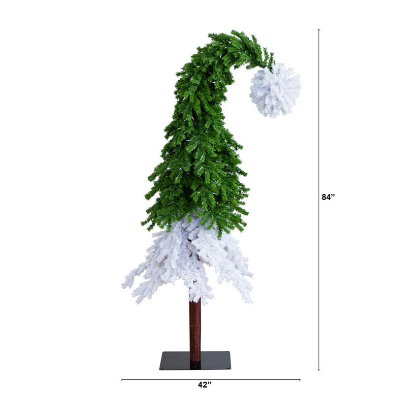 7ft Green and White Santa's Hat Christmas Tree with Warm LED Lights
