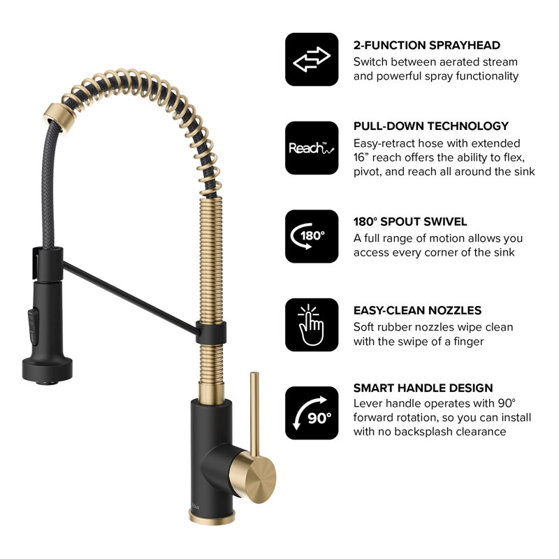 Single Handle Kitchen Faucet 2-Function Sprayer Pull Down Kitchen Faucet, Antique Champagne Bronze/Matte Black