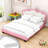 Upholstered Platform Bed with Crown Shaped Headboard-1609434572