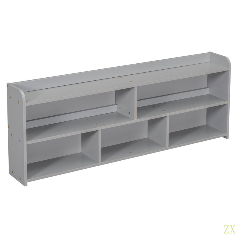 Lit double avec tête de lit bibliothèque, tiroirs de rangement sous le lit et étui de rangement, Gris