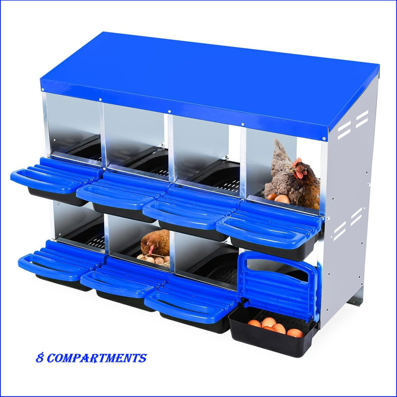 Chicken Nesting Boxes,8 Hole Metal Roll Away Eggs Laying Boxes With Ventilation Holes,rustproof Plastic Tray & Keyhole Mounting, Cleanable Pull Out Nest Box For Hen & Duck