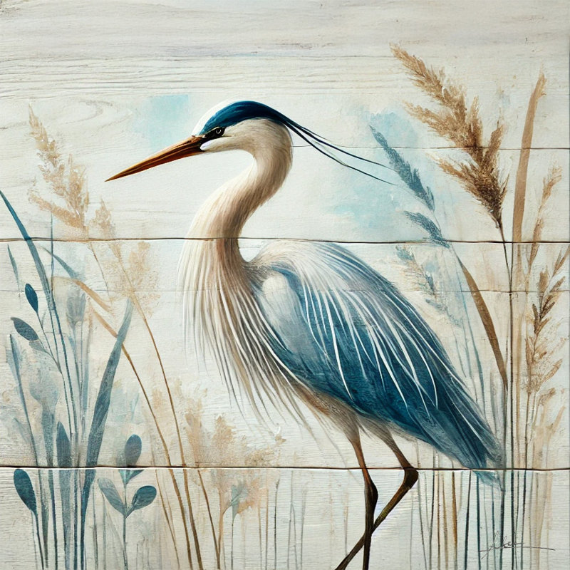 «Tranquil Blue Heron», impression sur toile, H 30 po x l 30 po x P 1,5 po