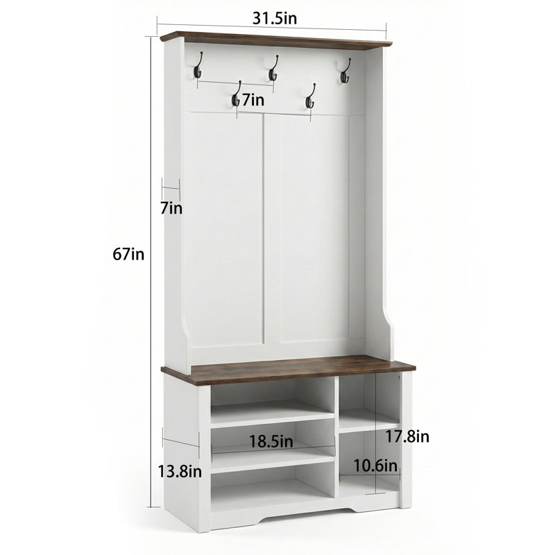 Arbre d'entrée 31,5 po avec banc et rangement pour chaussures, Blanc