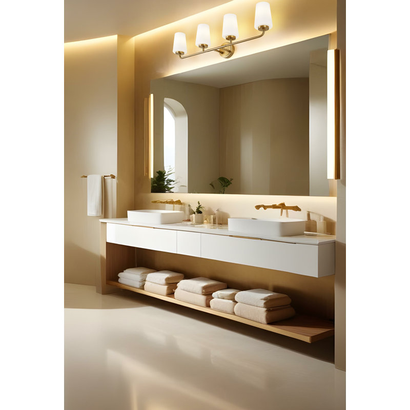 Coiffeuse Mathieson, H 9,5 po x l 32 po x P 6,5 po, Doré, Quatre lumières