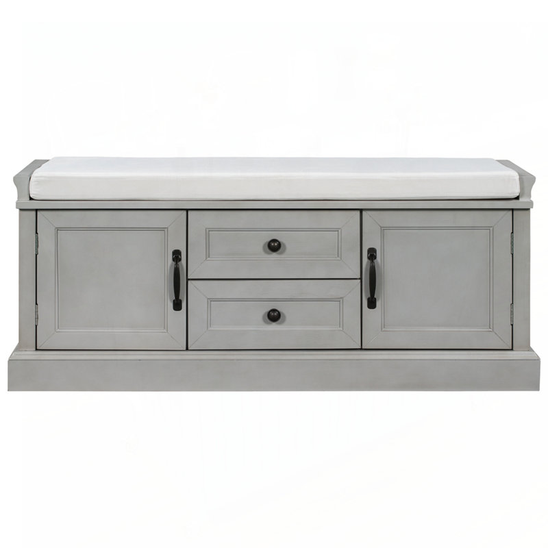 Velvet Upholstered Storage Bench, Gray Wash
