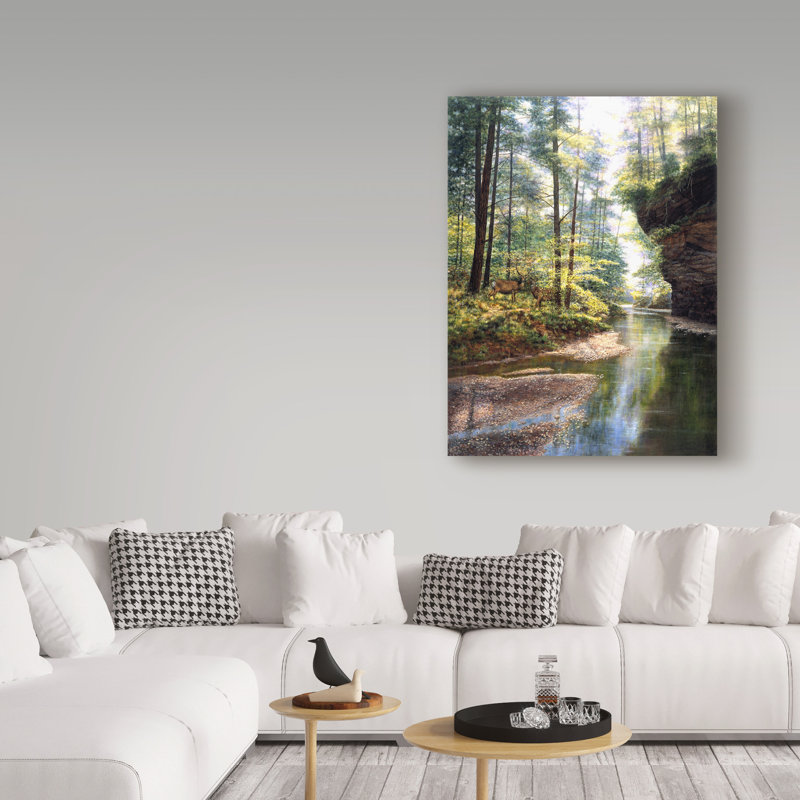 « quiet forest », reproduction de peinture à l’huile sur toile tendue, H 19 po x l 14 po x P 2 po