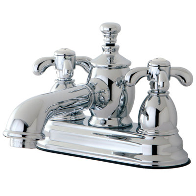 Kingston Brass French Country Two-Handle 3-Hole Deck Mount 4" Centerset Bathroom Faucet with Brass Pop-Up