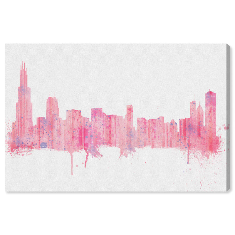 Cities and Skylines Rose Quartz Chicago Skyline CUSTOM Modern Pink Canvas Wall Art Print, H 16 po x l 24 po x P 0,8 po