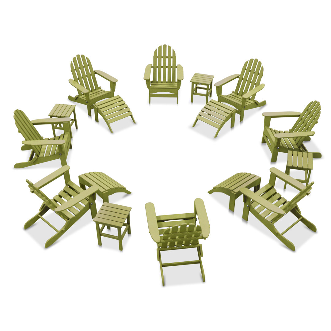 Hartington 16 Piece Plastic/Resin Adirondack Chair with Ottoman and Table Three Posts™ Frame 