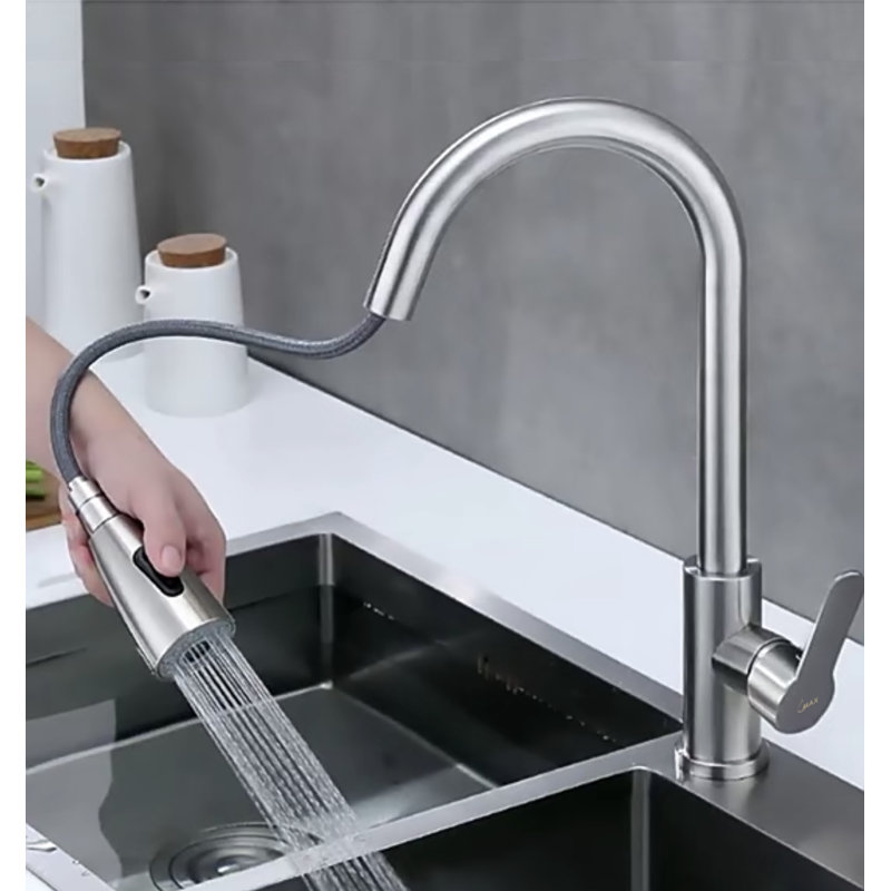 Robinet de cuisine à poignée simple 16,5 "nickel brossé