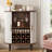 28.3" Bar Cabinet, Retro Style Bar Cabinet with Side-sliding Roll-up Doors and 8 Wine Racks-129452099