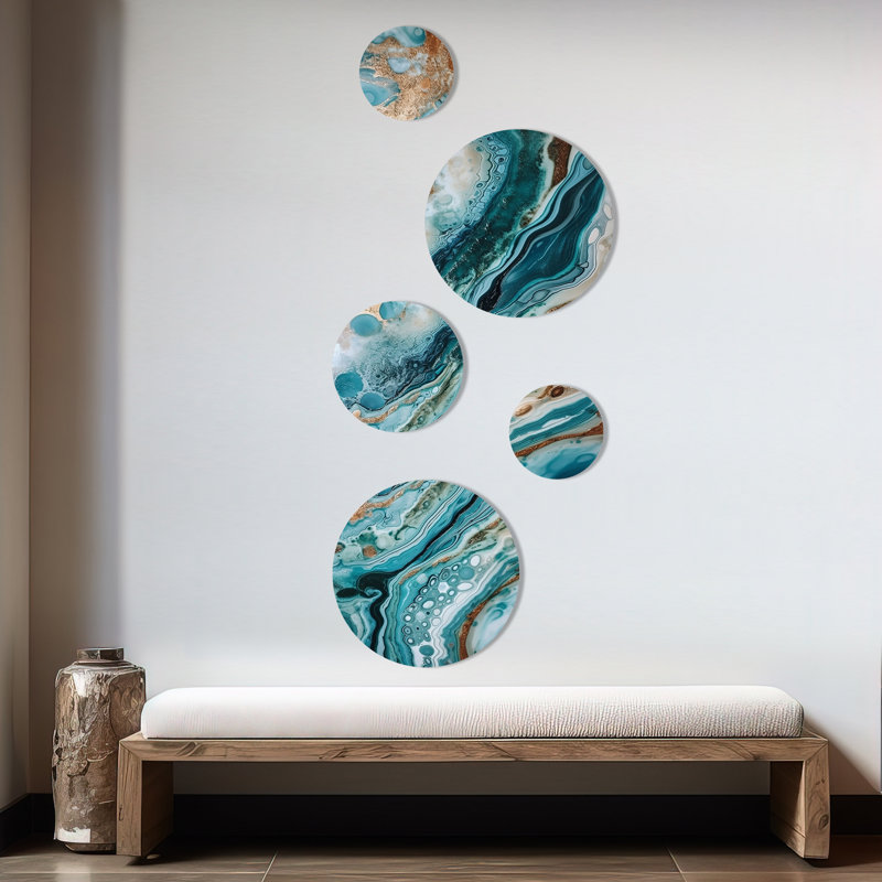 Décoration murale abstraite demi-cercle en marbre bleu et or IV