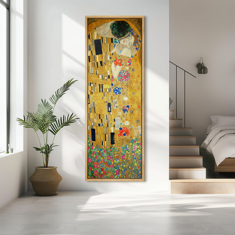 «Famous Artwork The Kiss» par Gustav Klimt, reproduction d'art sur toile, H 60 po x l 20 po, Reproduction avec cadre flottant