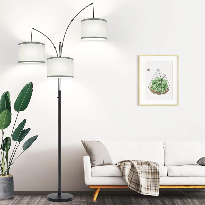 Lampe sur pied à arc 3 lumières pour le salon, lampe sur pied haute moderne 1000LM avec abat-jour beige