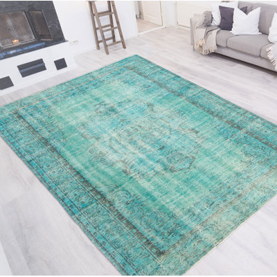 Tapis turquoise en laine noué à la main de conception unique 2000 pi 6 pi 2 po x 8 pi 10 po Oce