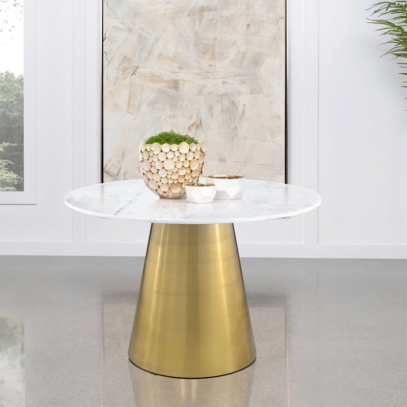 Earline Brushed Gold Round Marble Top Dining Table (Not Including Chair)