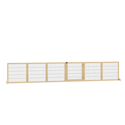 170" Dog Gate. Wooden Foldable Pet Security Barrier. 6 With 2 Feet. Natural Wood For Small To Medium Dogs. Secure & Convenient House Doorway, Stairs Block.