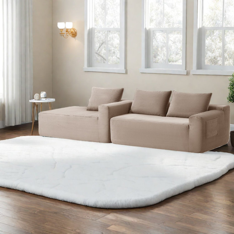 Canapés modulaires à compression en L 96,9 pouces en velours côtelé moderne pour la maison