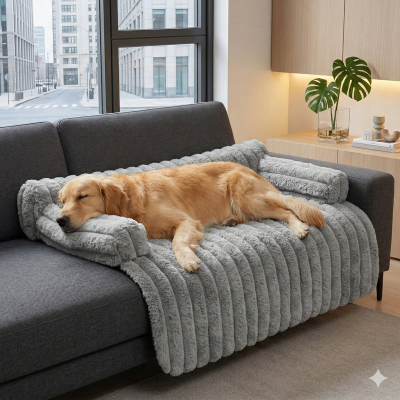 Tapis de repos pour chien conçu pour être utilisé comme canapé, housse de canapé apaisante et moelleuse servant de protecteur de meubles, convient aux petits, moyens et grands chiens et chats, comprend une housse amovible lavable à la machine, un abat-jour gris clair, taille moyenne