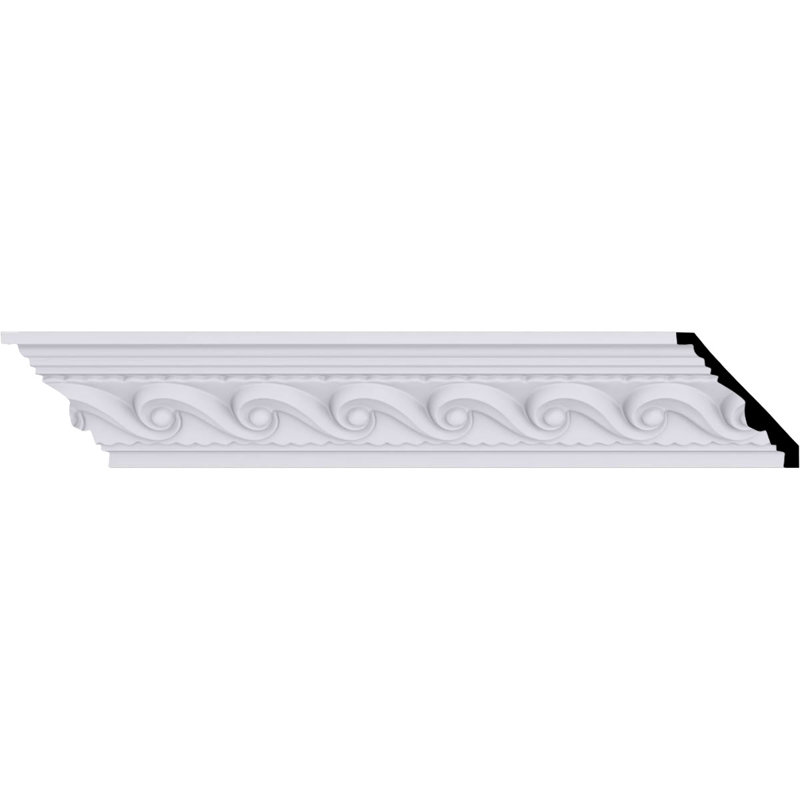 Endurathane Marseille French Scroll Crown Moulding, 2 5/8"H x 2 3/8"P x 3 5/8"F x 94 1/2"L, (2" Repeat), Factory Primed