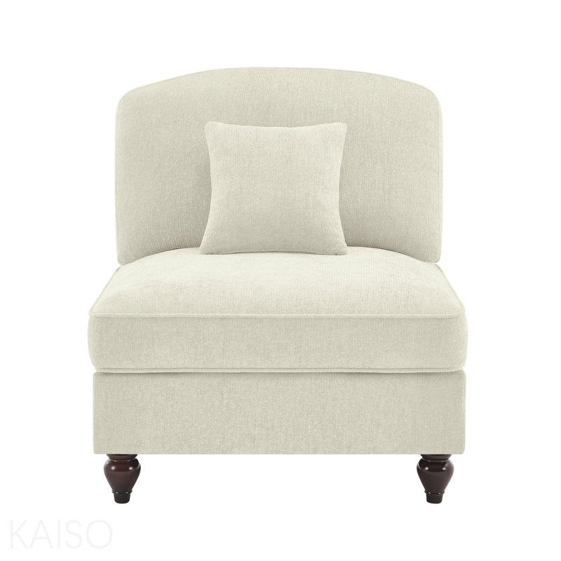 Canapé sans accoudoirs en chenille avec 1 coussin - beige et blanc, Beige/White
